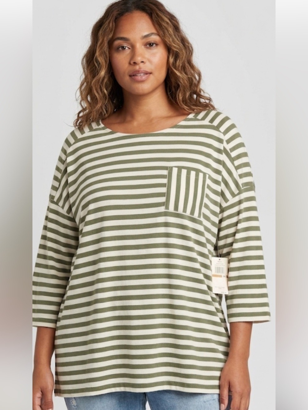 Erika nautical Green & Cream Striped 3/4 Sleeve Top 3X NWT